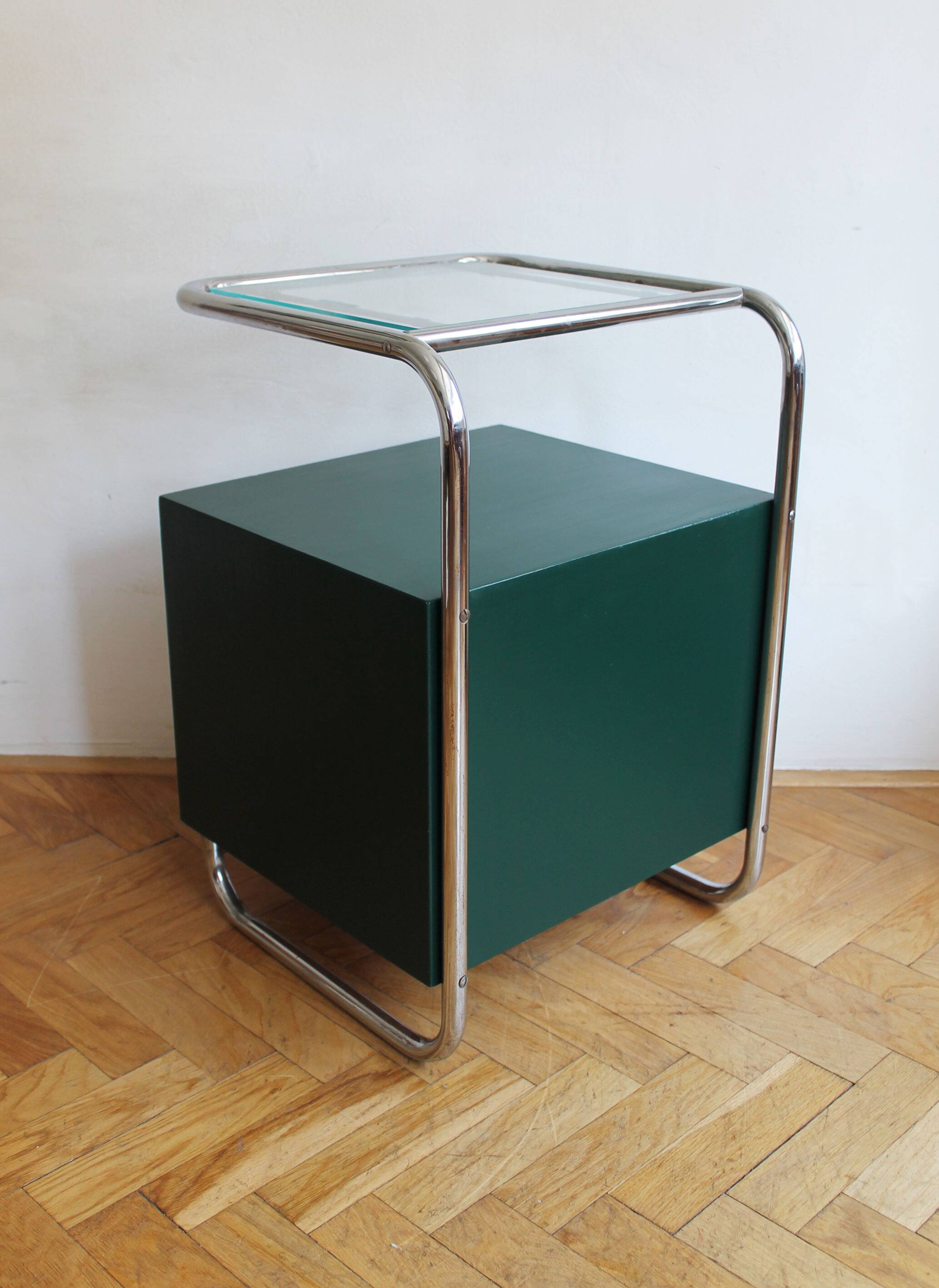 Bauhaus Style Tubular Steel Bedside Cabinet, Czechoslovakia 1940s