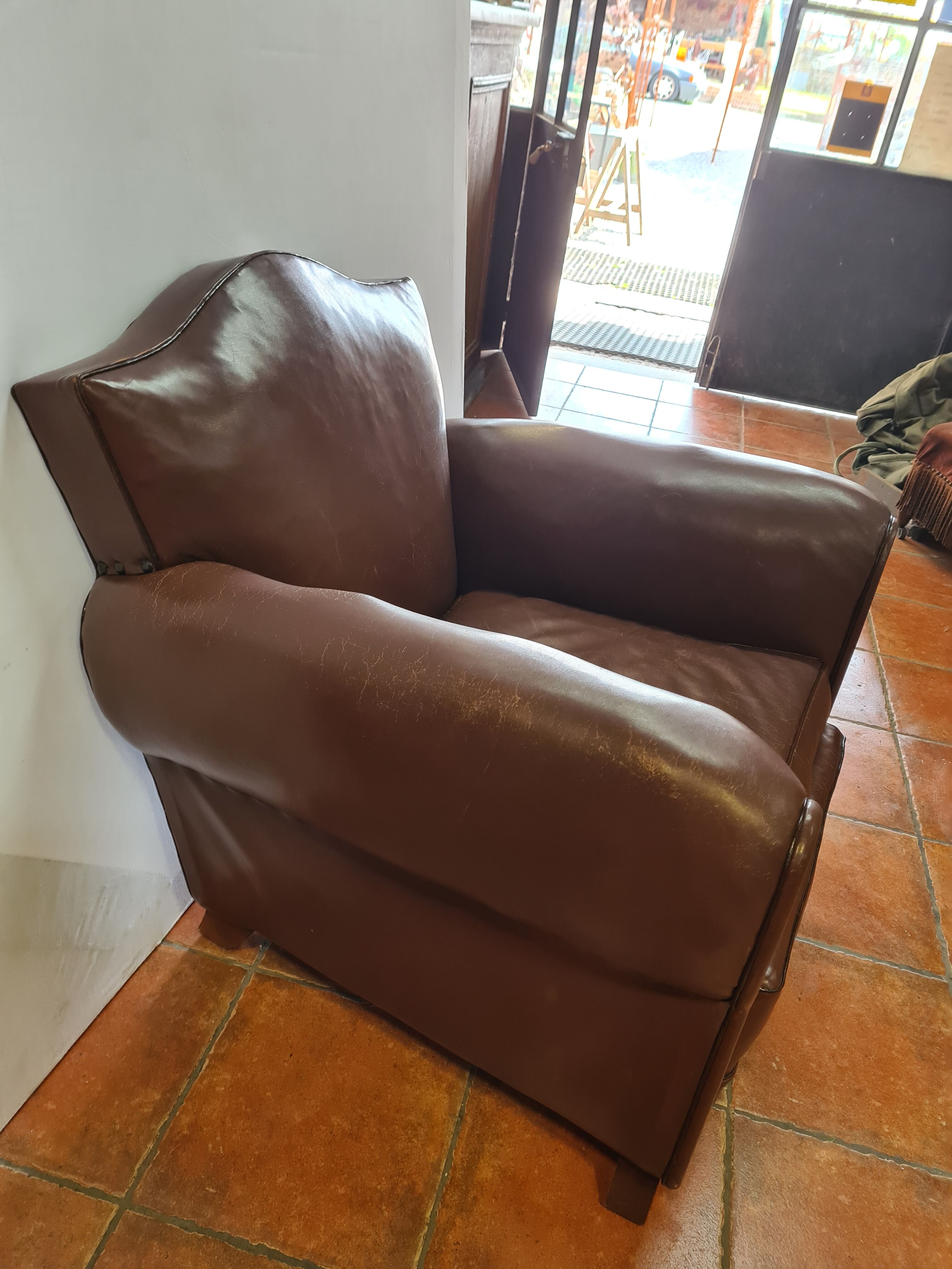 Fauteuil club vintage  en cuir