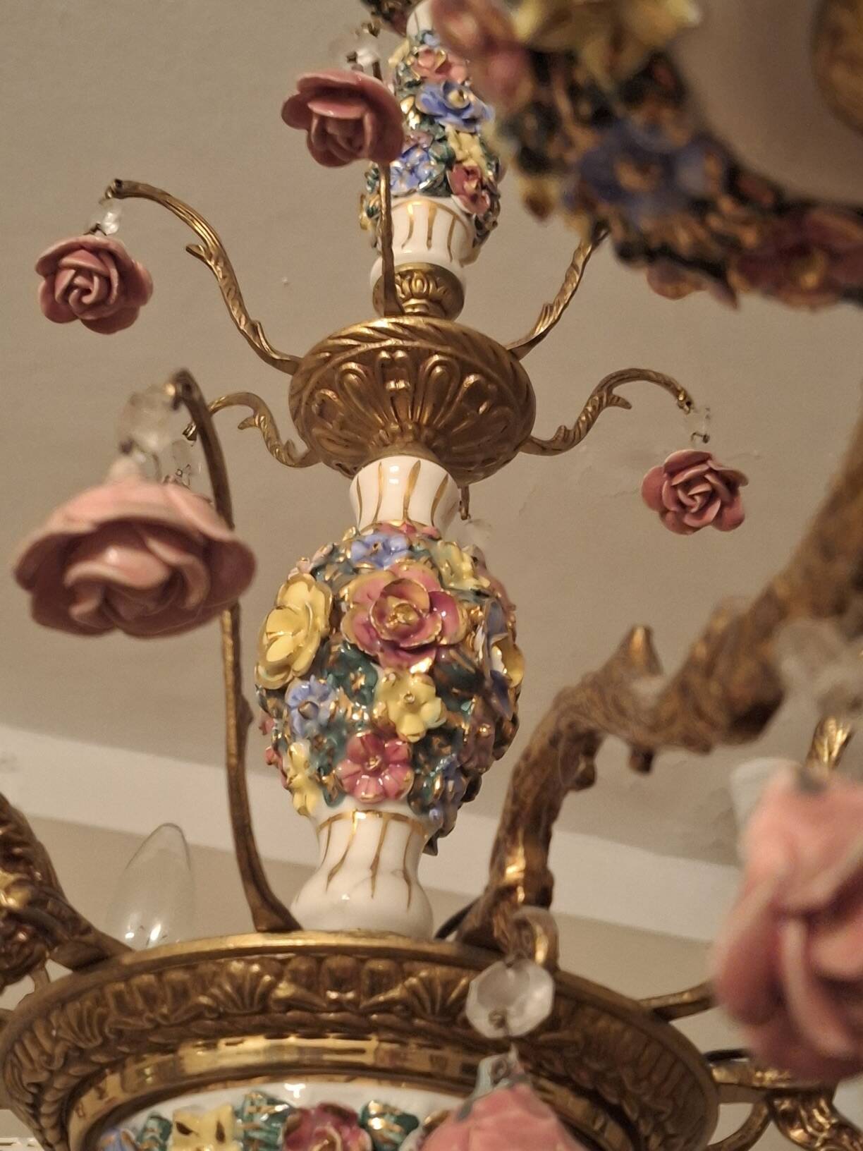 Lustre vintage Boho en laiton doré à 6 bras