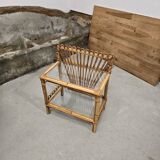 Table d'appoint en rotin et verre 1960