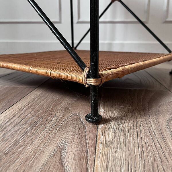 Table basse en osier tressé vintage