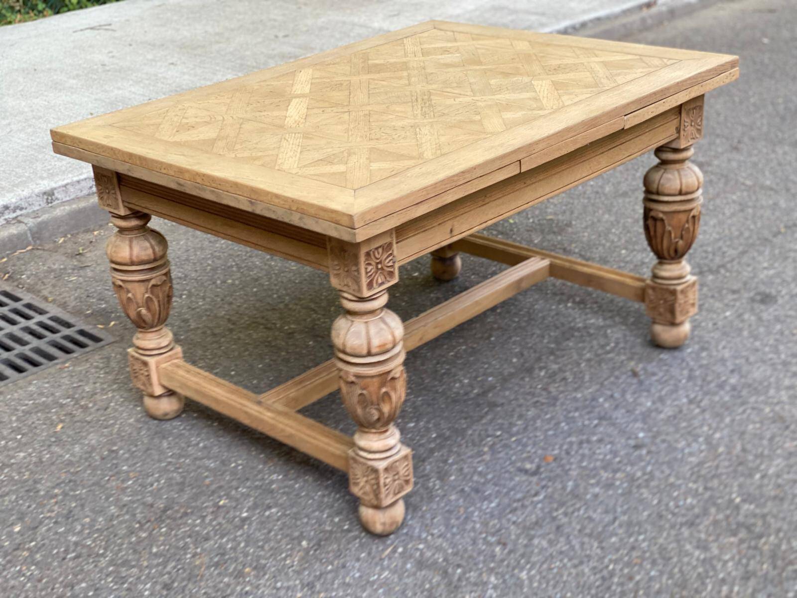 Art Deco monastery dining table, extendable, stripped in solid oak 230.