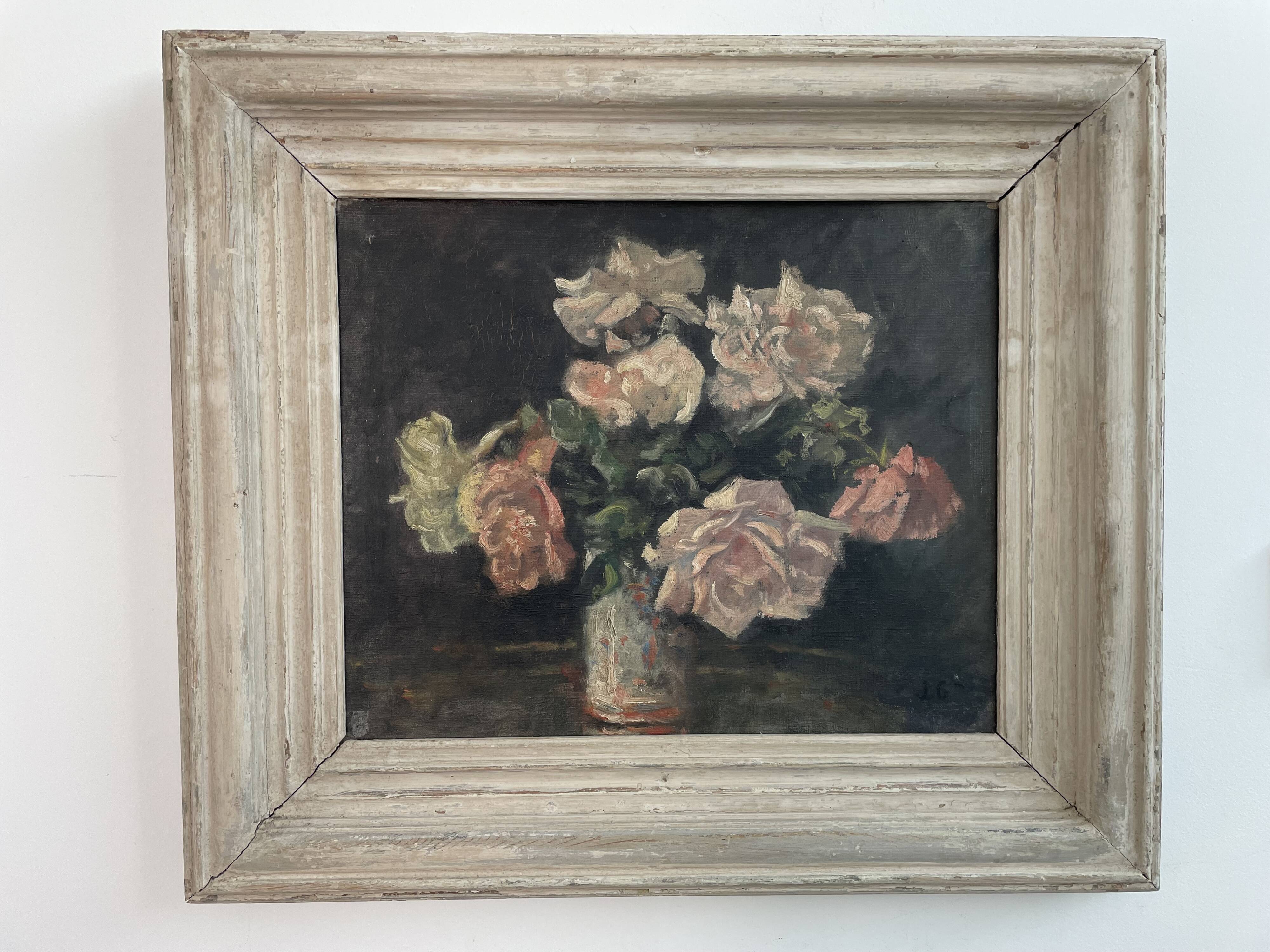 Peinture à l'huile sur toile, nature morte aux fleurs, bouquet, école française, début XXème, cadre