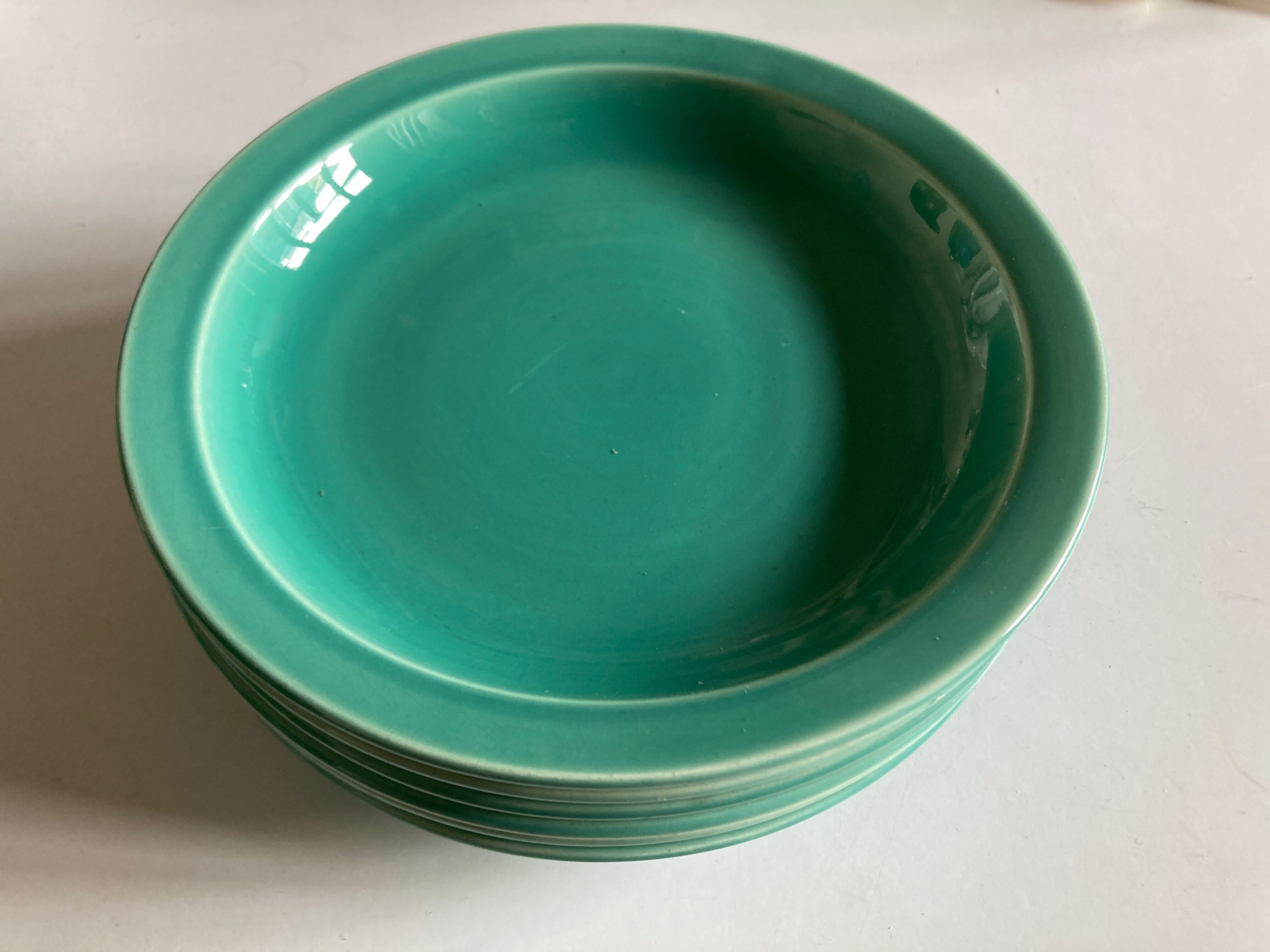 Set of 6 turquoise modernist hollow plates 1950 Villeroy and Boch