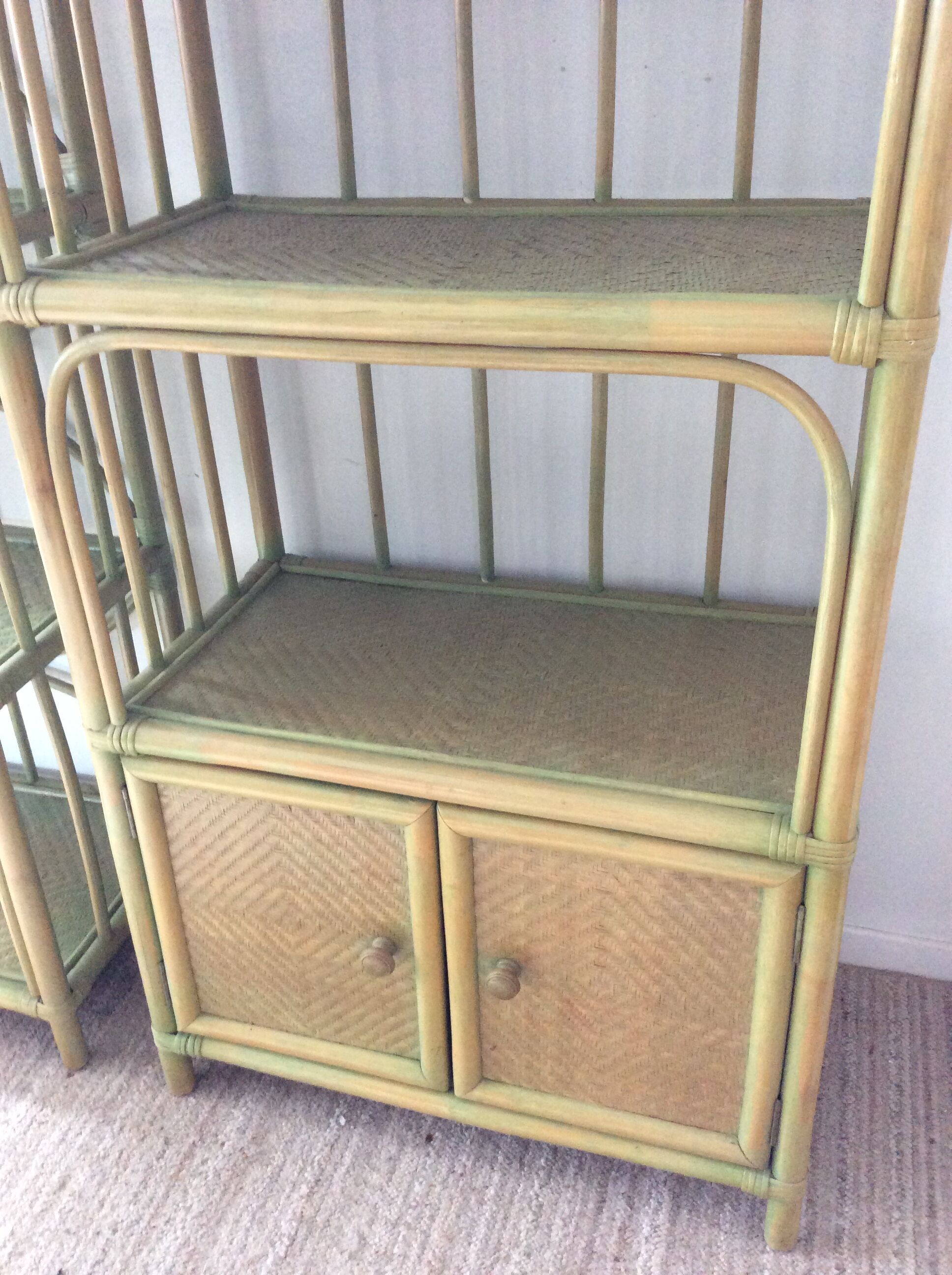 Pair of bamboo shelves from the 70s in rattan and wicker