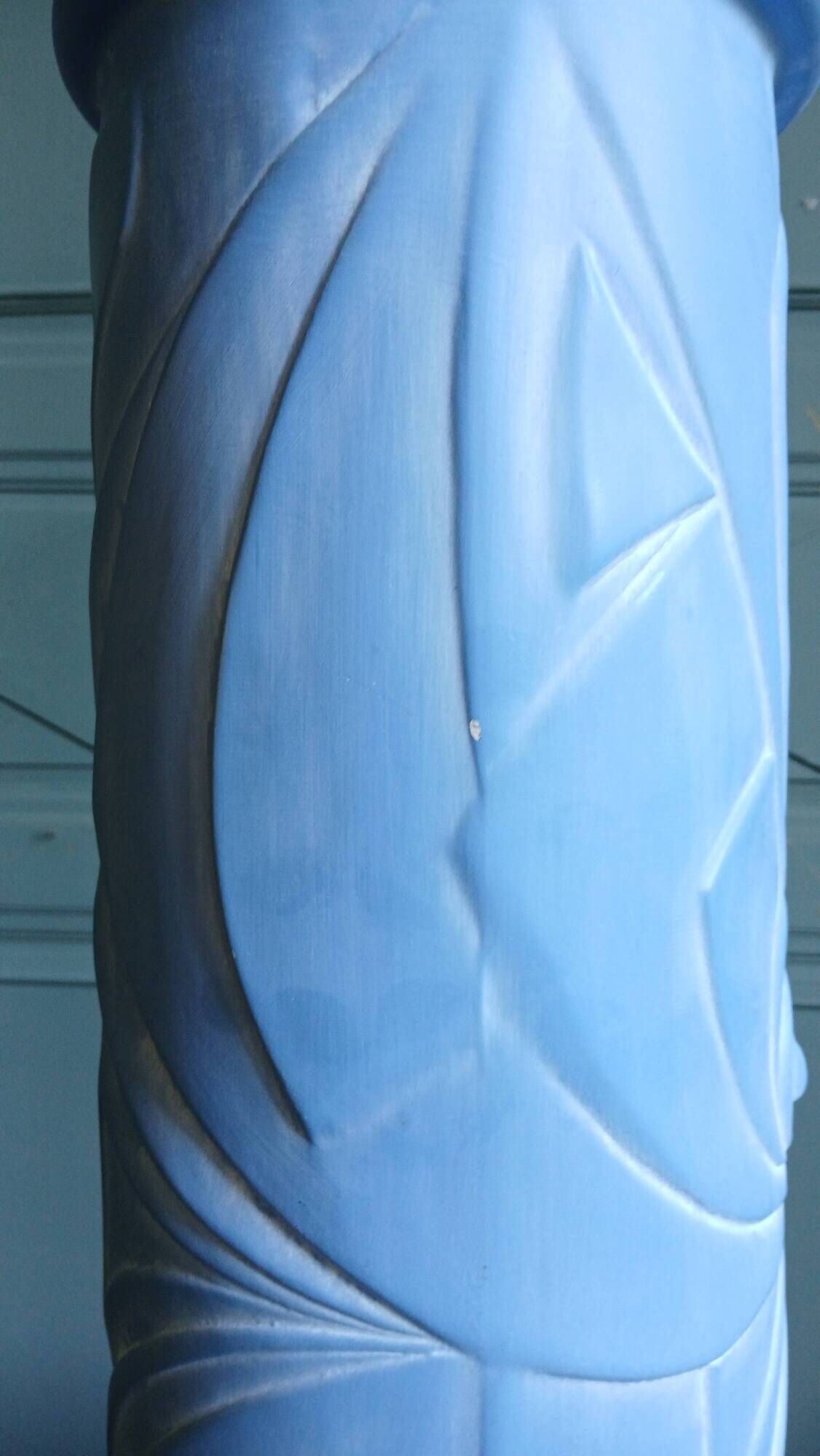 Blue ceramic column between Art Deco and Cubism, around 1980.