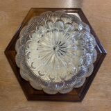 Plafonnier en verre moulé et contour bois, Massive Leuchten, Allemagne, vintage, années 80