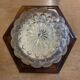 Ceiling light in molded glass and wooden surround, Massive Leuchten, Germany, vintage, 80s
