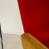 Red and mustard yellow fabric armchair in 1970s style