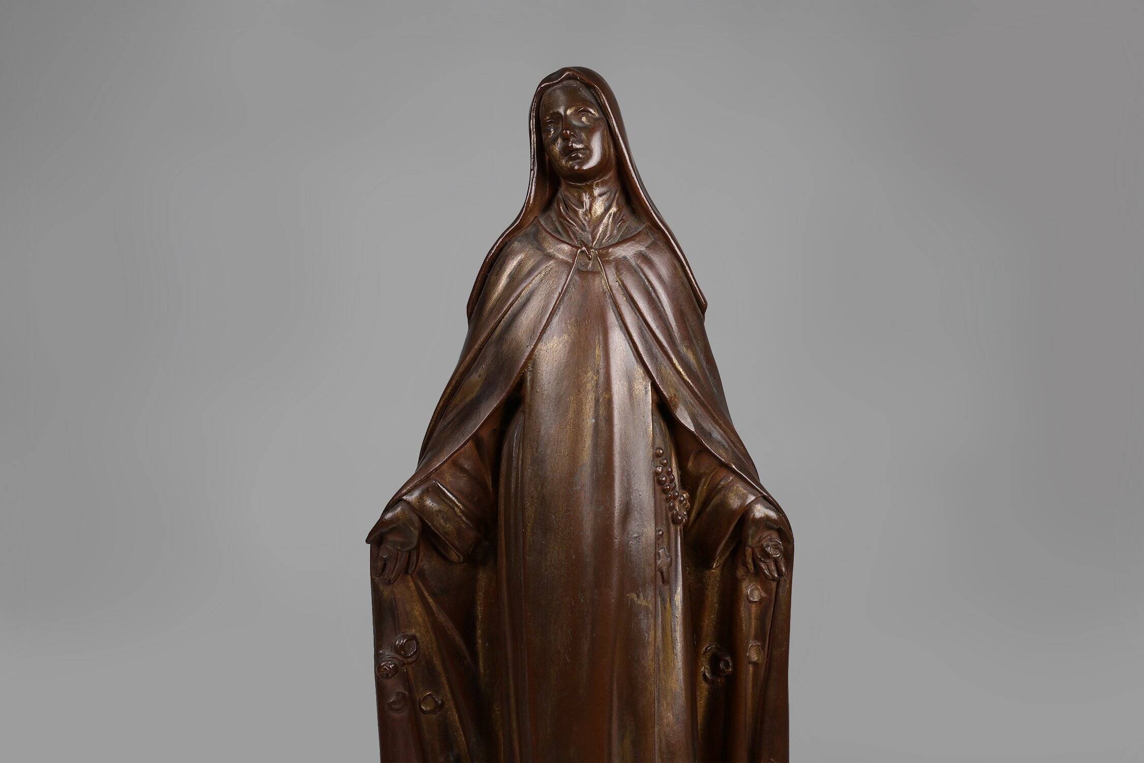 Large Holy Maria Statue in Bronze Painted Plaster, Belgium, 1930s