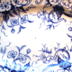 Plat ovale Creil Montereau, série Flora en bleu, modèles aux liserons
