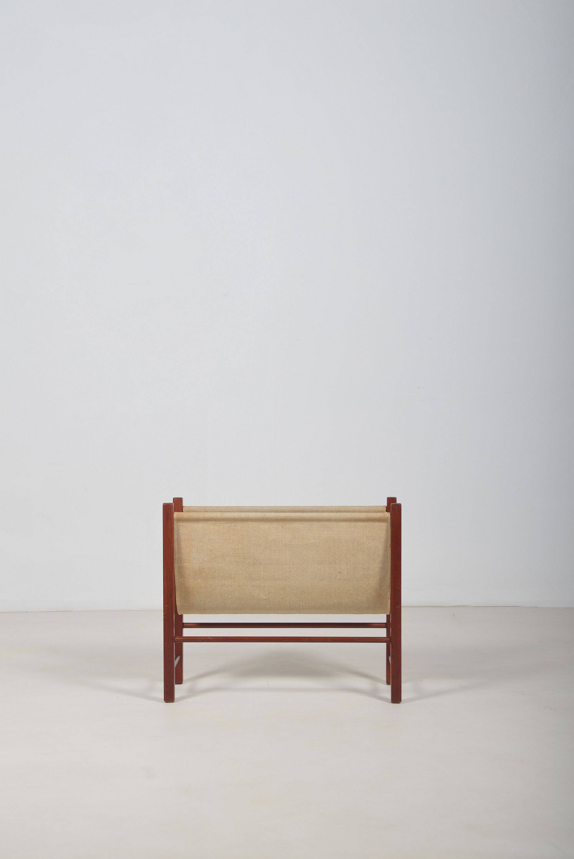Danish magazine holder with teak and linen, 1960s