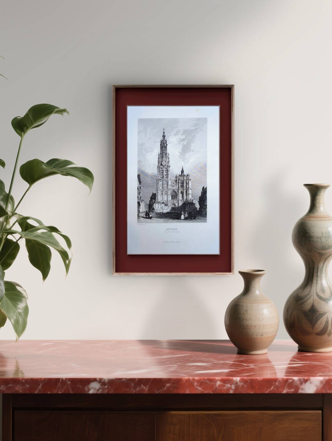 Notre-Dame of Antwerp, old engraving, printed in 1841.