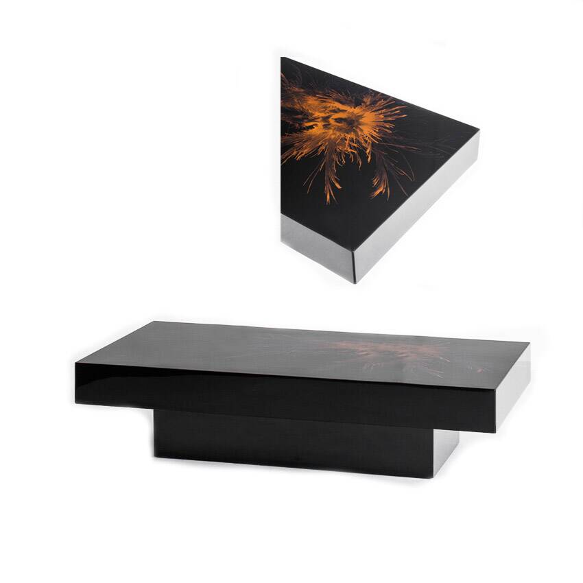 Vintage coffee table. Black lacquered wood with design by H D. France, 1980s