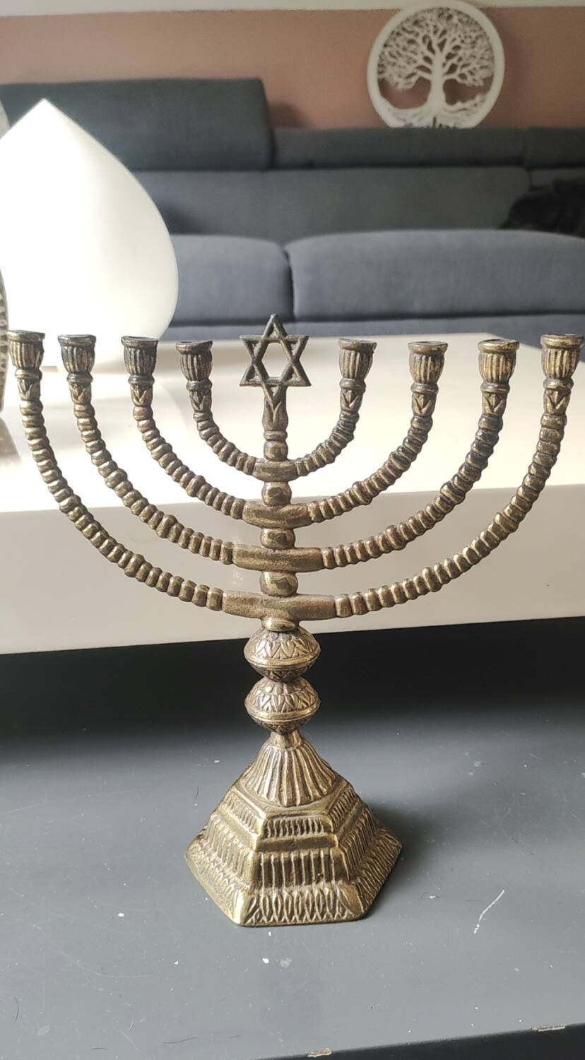 Large Menorah/Hebrew Chandelier with 8 branches. Star of David. Bronze.