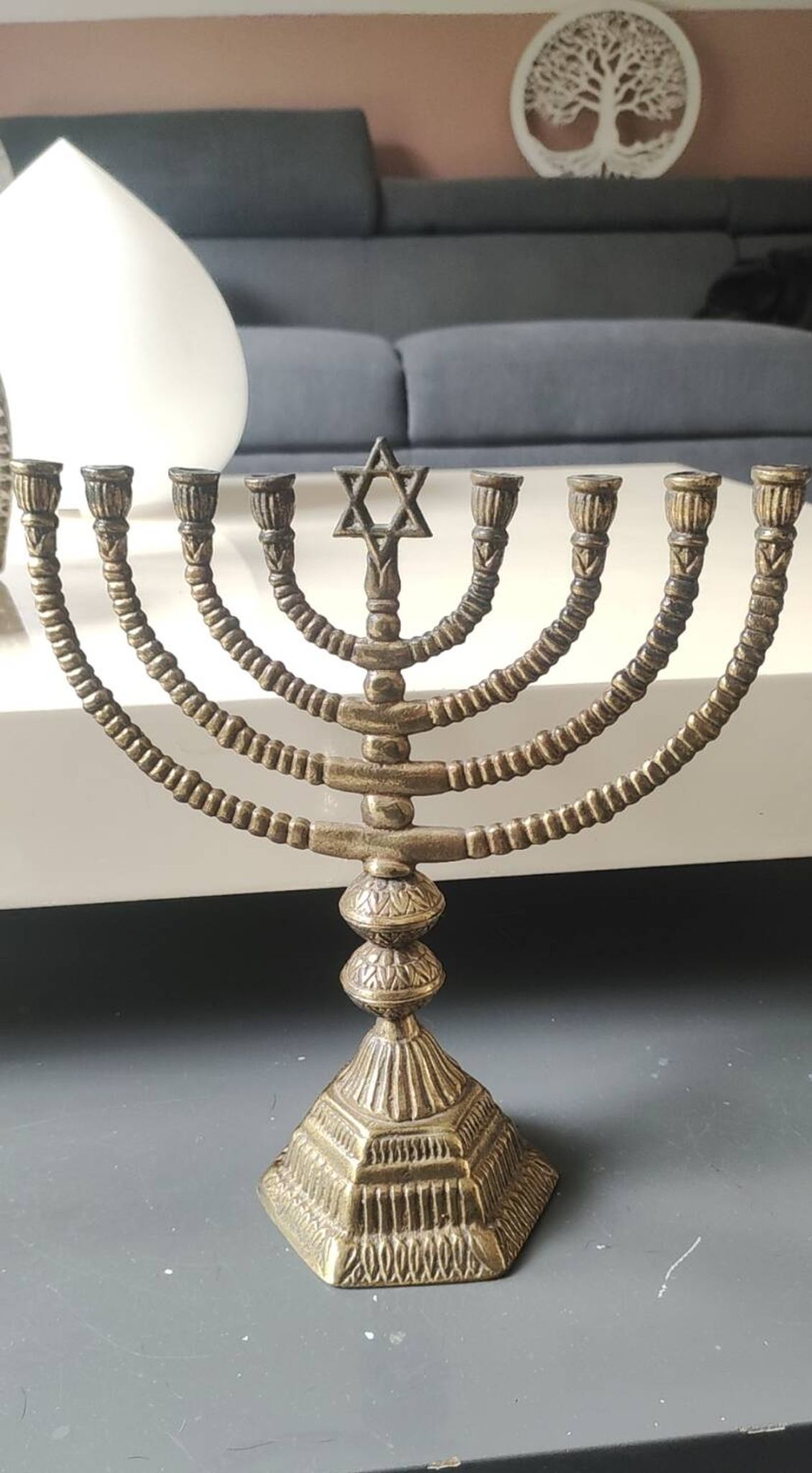 Large Menorah/Hebrew Chandelier with 8 branches. Star of David. Bronze.