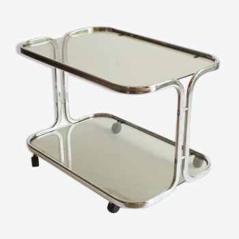 Chrome and smoked glass vintage bar cart trolley, 1970s.