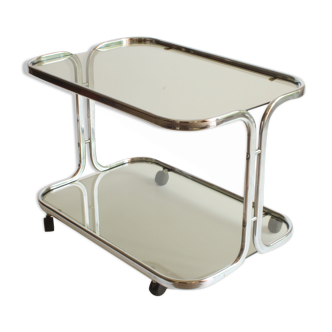 Chrome and smoked glass vintage bar cart trolley, 1970s.