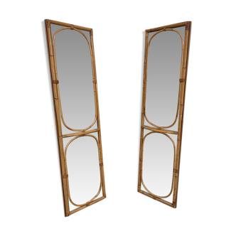 pair of vintage rattan mirrors
