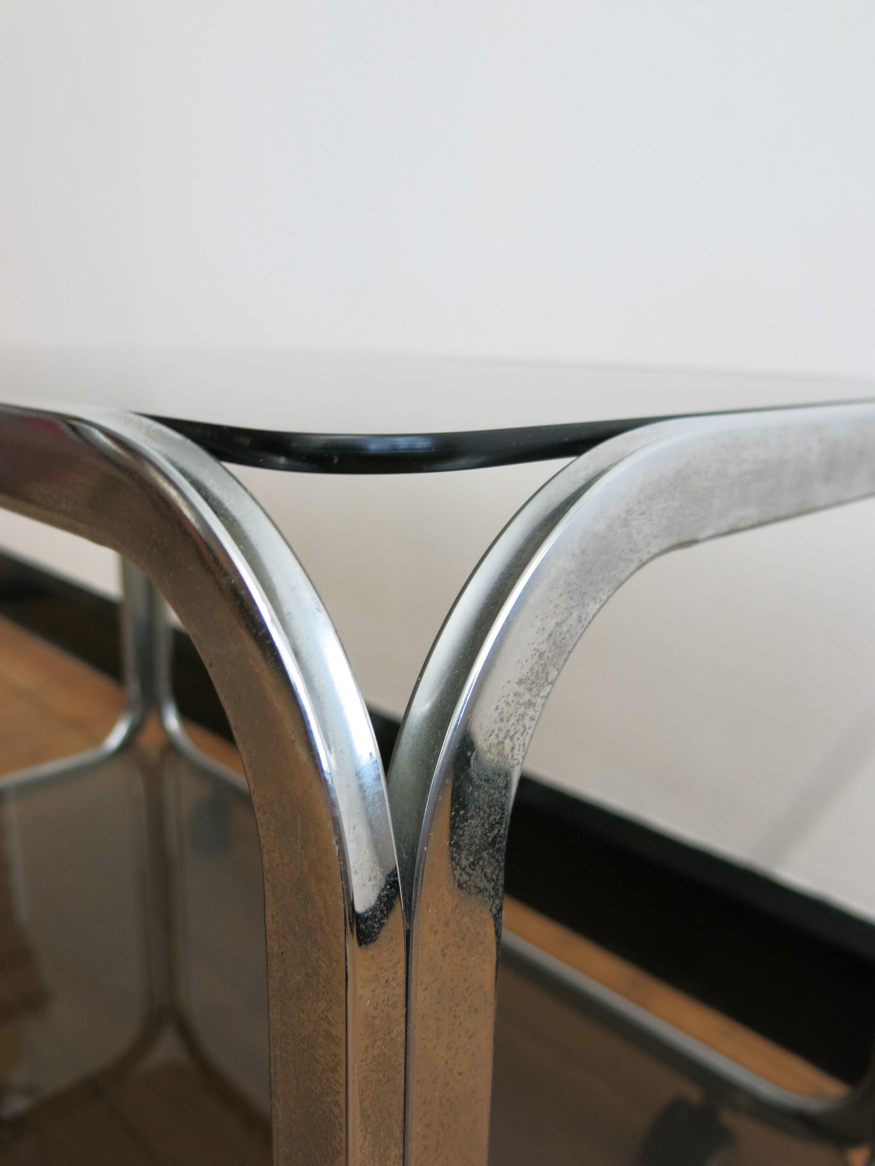 Space Age coffee table in smoked glass and chrome steel, 1970s