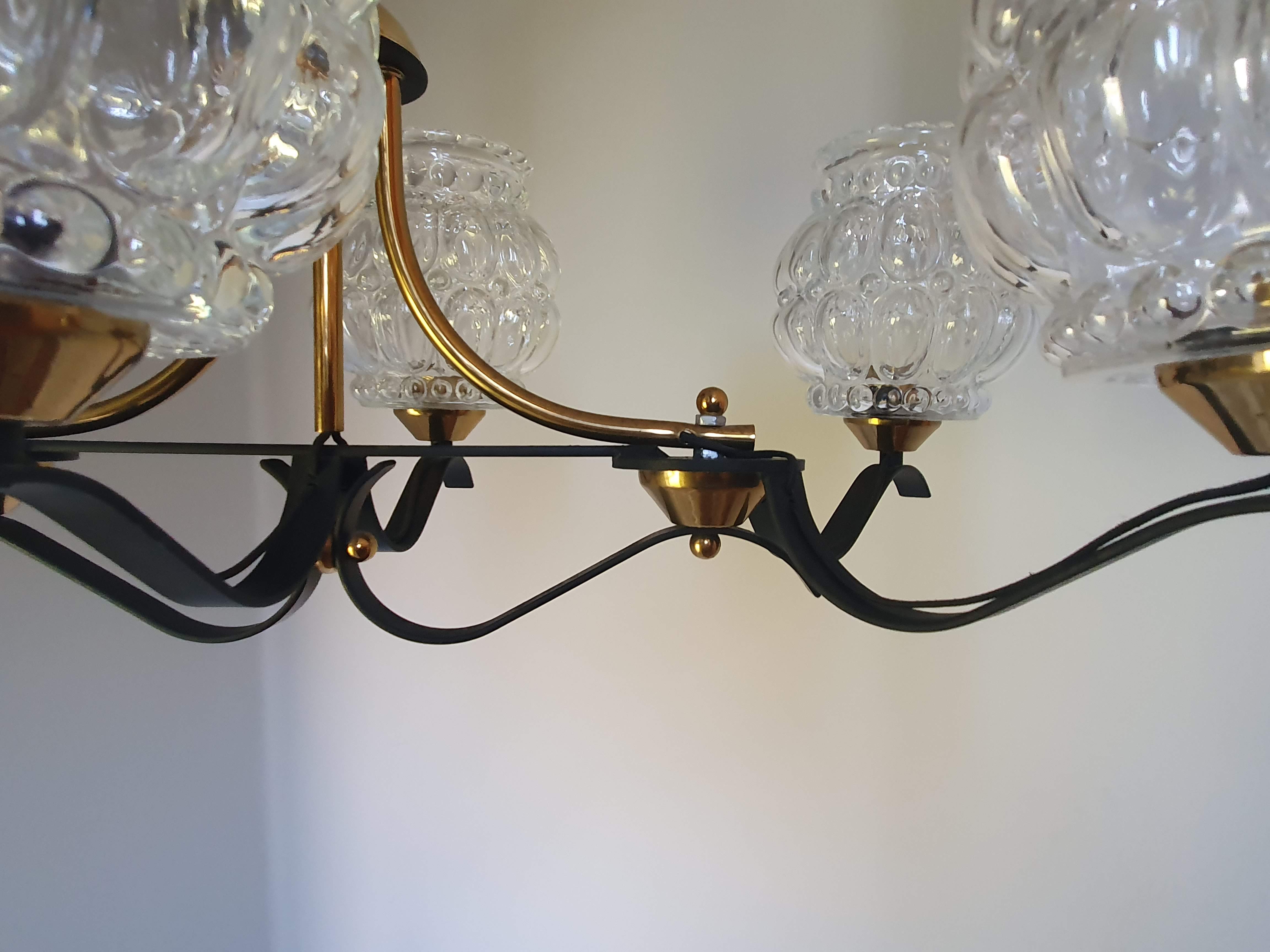Suspension 50s/60s Arlus in brass and glass