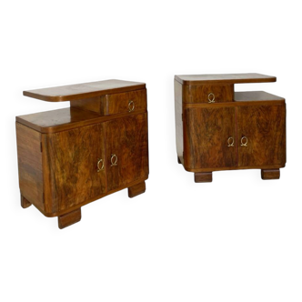 Italian art deco burr walnut nightstands, 1940s.