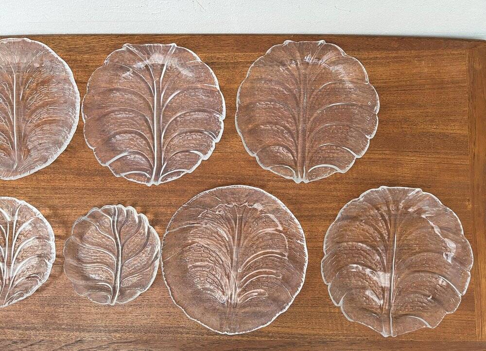 Vintage Swedish glass plates Eden by Lars Hellsten for Orrefors, 1970s, set of 13.