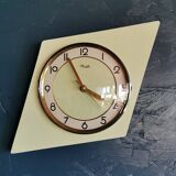 Vintage formica clock silent asymmetrical wall pendulum "Kienzle green"