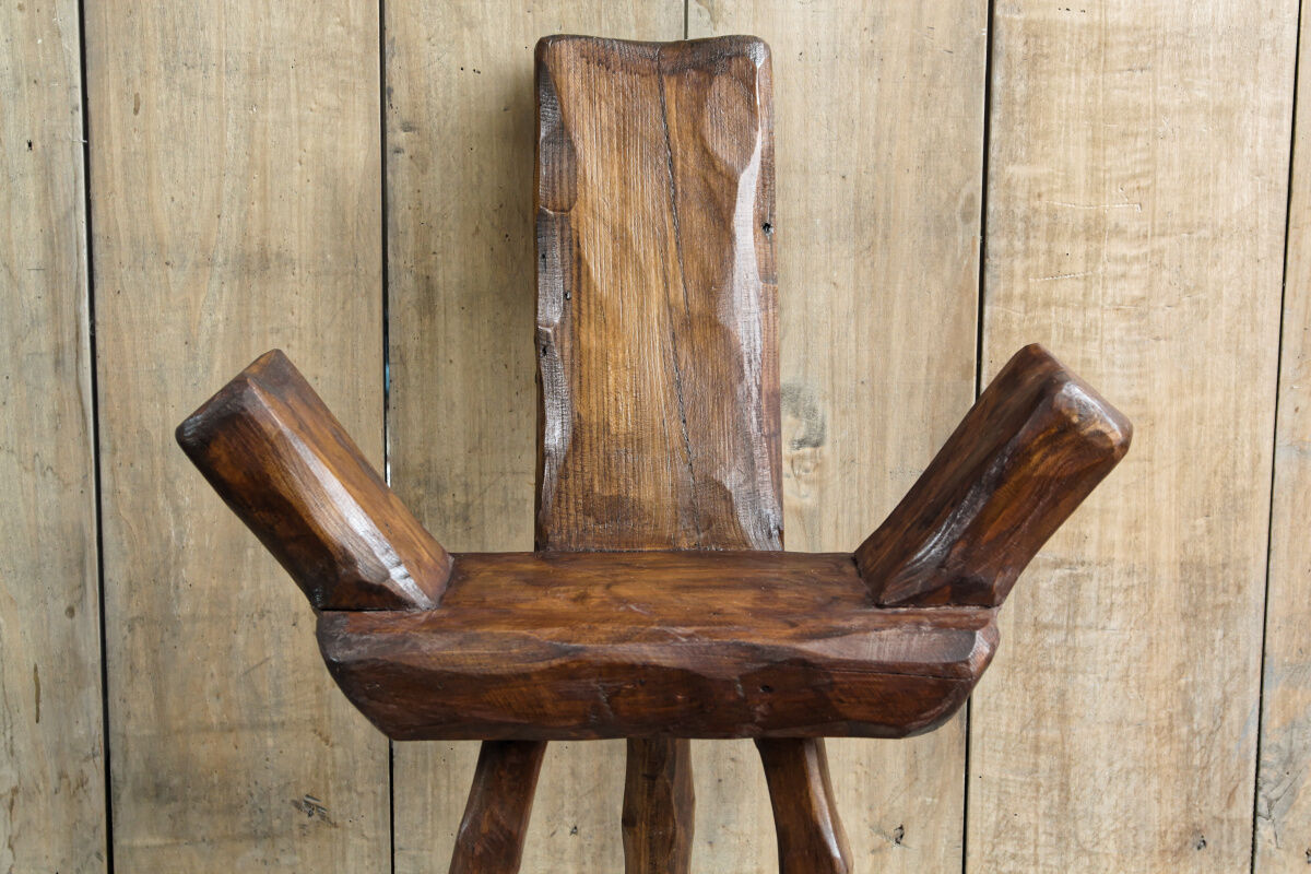 Pair of brutalist chairs made of raw wood