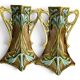 Art Nouveau, two barbotine vases from Onnaing around 1920.