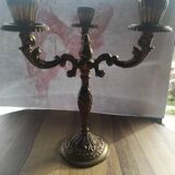 Sculpted candle holder with 3 bronze branches