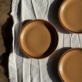 Set of 11 small dessert plates in brown-striped stoneware from Sarreguemines.