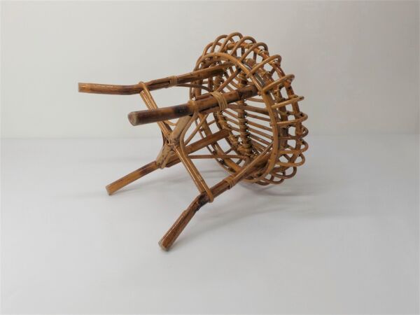 Tabouret ottoman en bambou et rotin 1960
