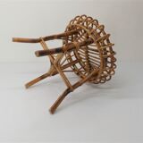 Tabouret ottoman en bambou et rotin 1960