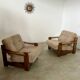 Lot of 2 solid elm armchairs, Maison Regain design, 70s vintage