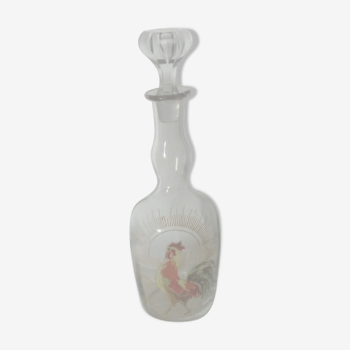 Carafe en verre emaille decor au coq fin 19 eme