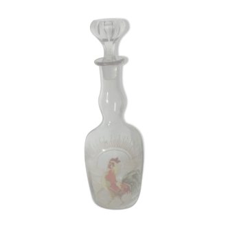 Carafe en verre emaille decor au coq fin 19 eme