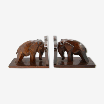 Pair of 2 art deco wooden elephant bookends