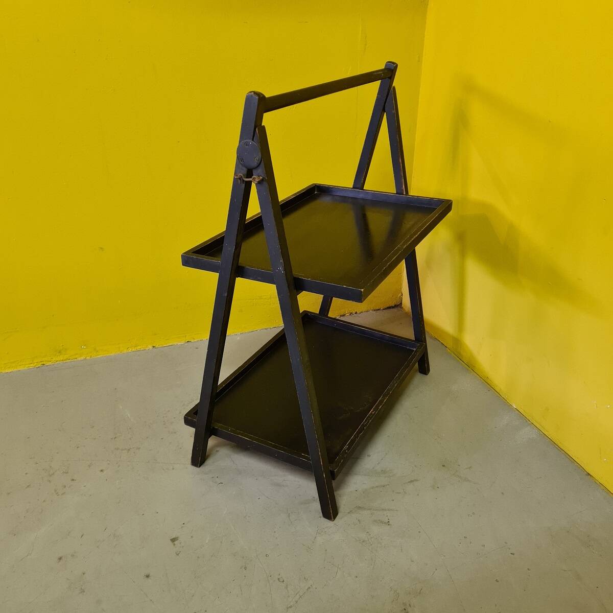 Ebonized Wooden Folding Side Table/Etagère, Mid 20th Century