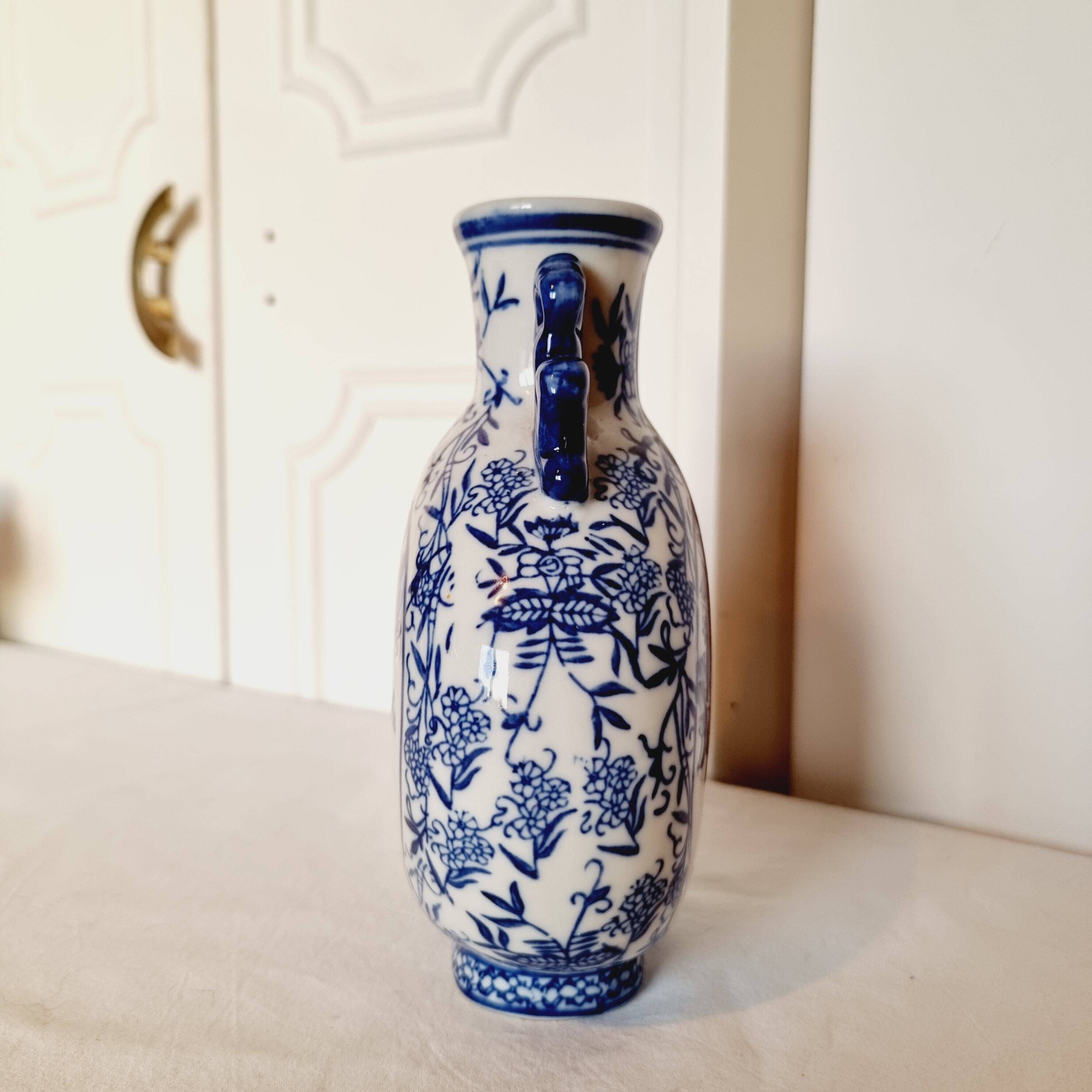 Vase Citrouille Chinois en Porcelaine Bleue et Blanche fin 19ème