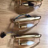 Set of 3 wall lights in golden brass and opaline glass