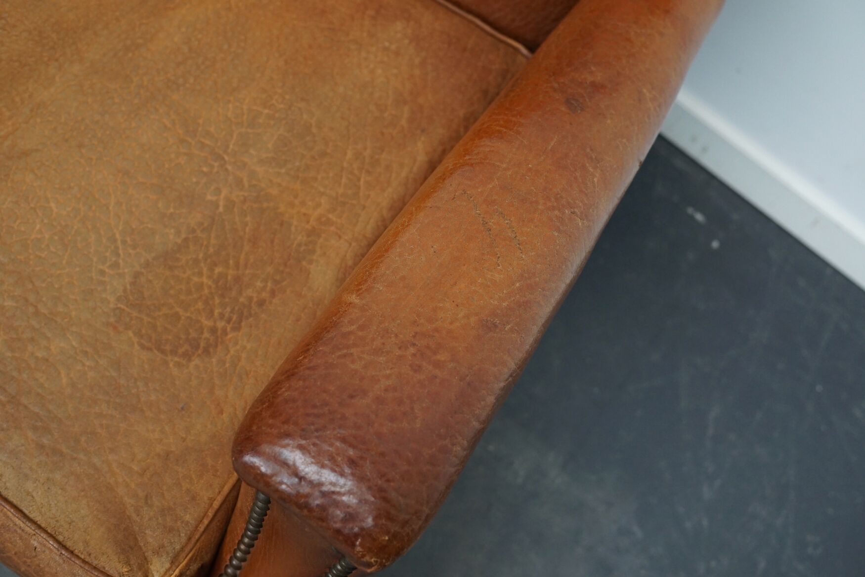 Vintage french cognac-colored leather club chair, 1940s