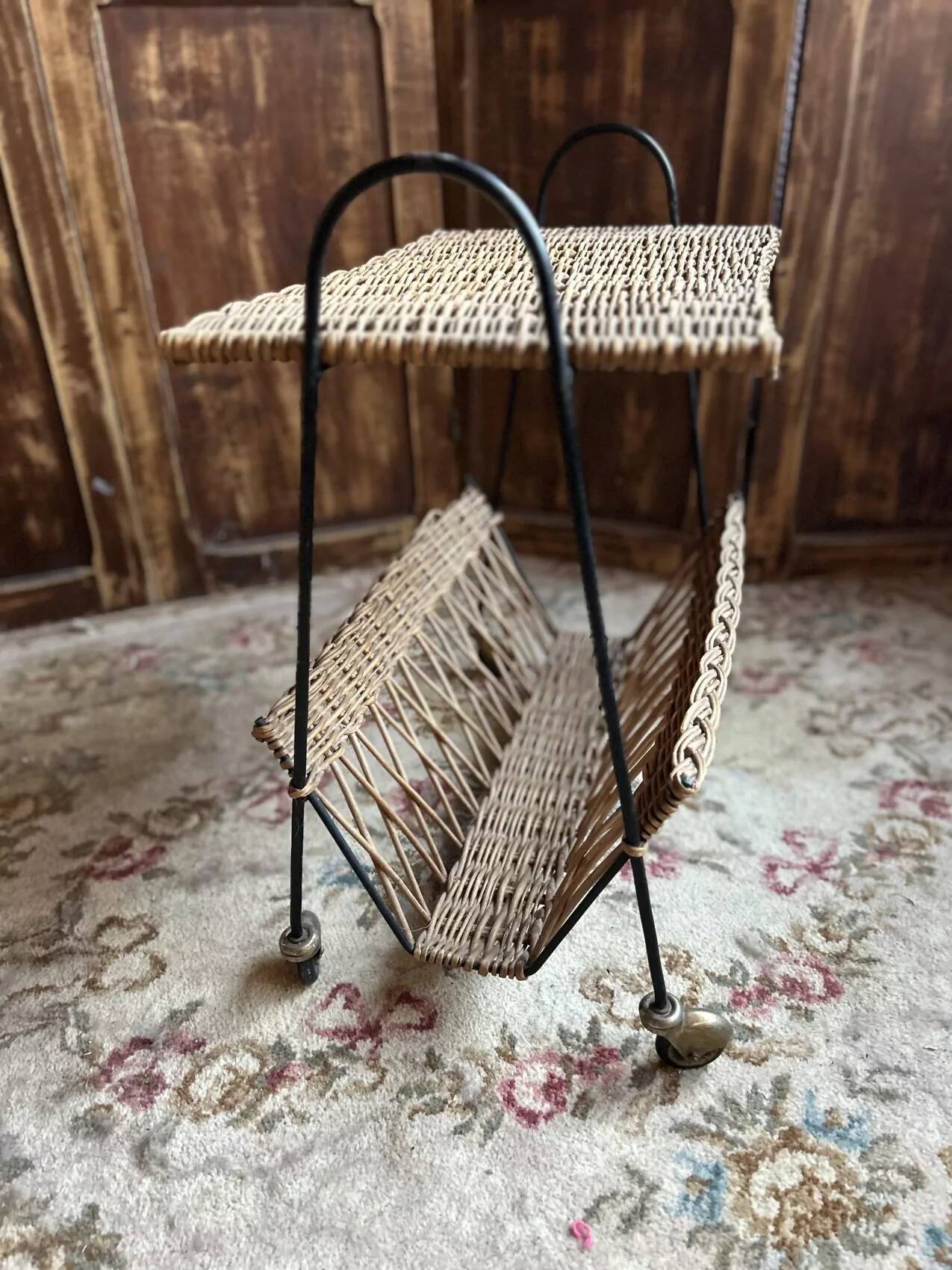 Vintage 1960s rattan magazine rack