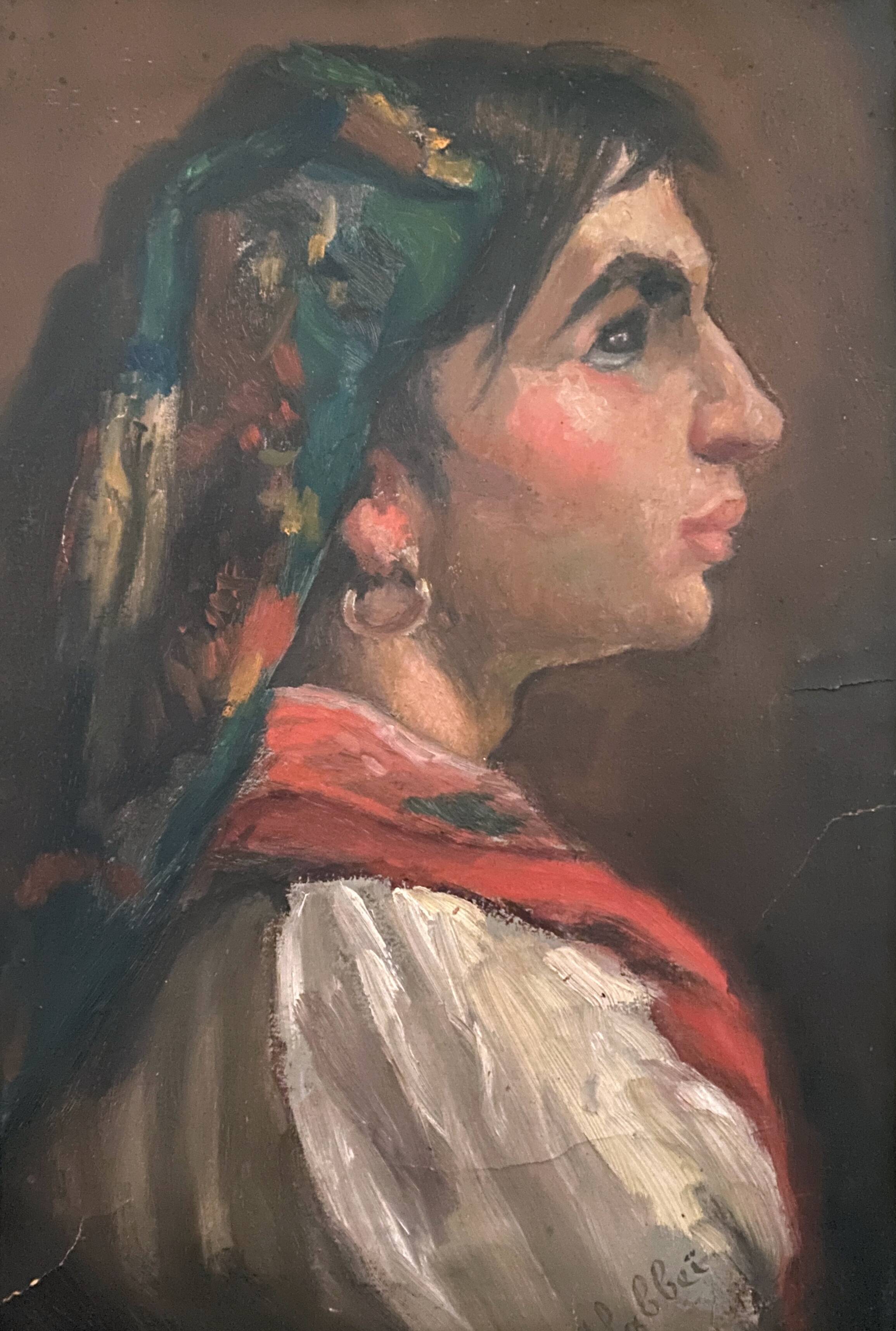 HSP painting "Young woman with buckle and shawl" signed Labbéî
