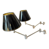 Pair of wall lights metal chrome articulated adjustable 1970 1980 lampshade golden black