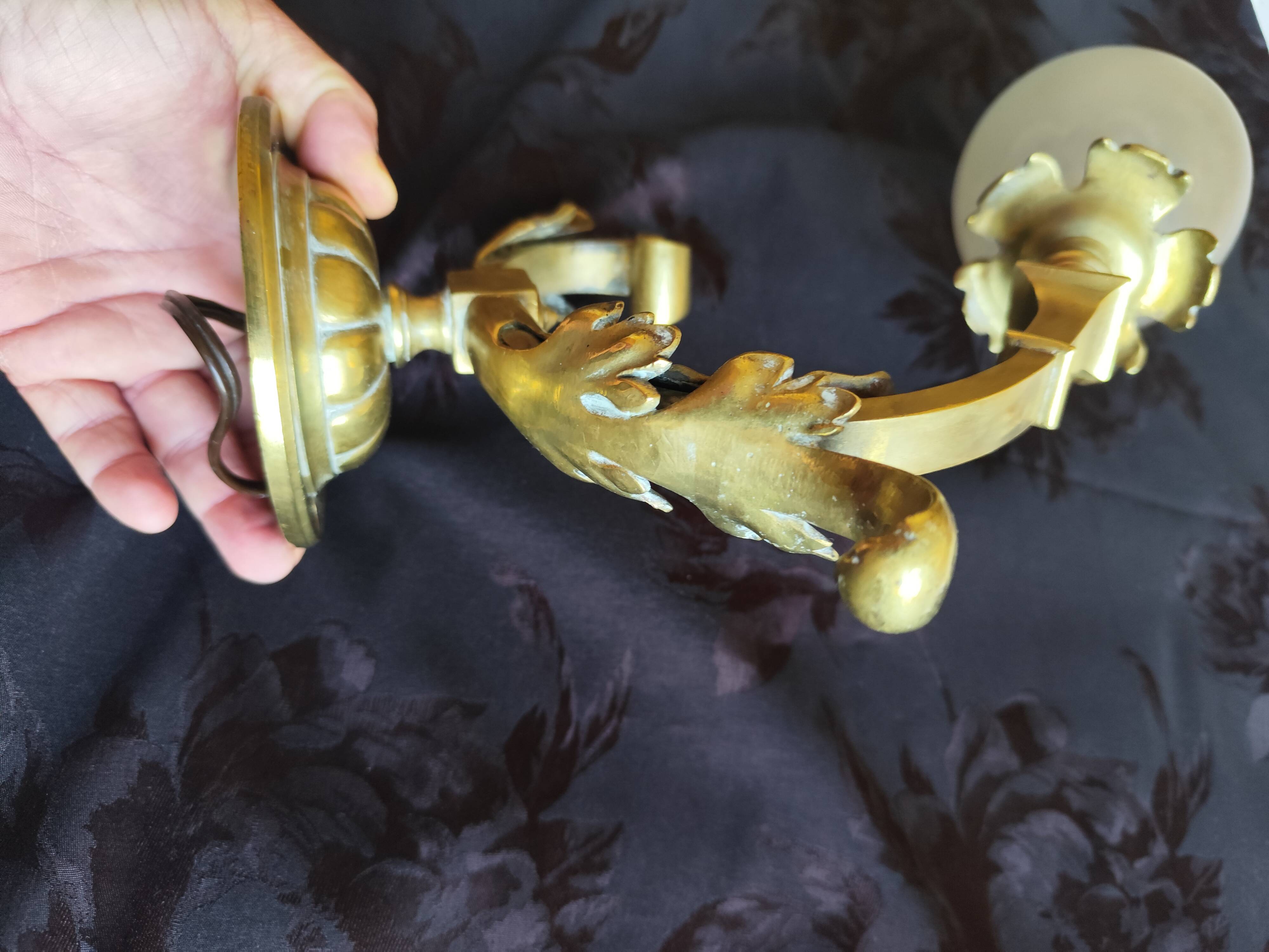 Bronze wall light with opaque glass tulip 1900