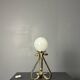 Midcentury brutalist wrought iron and opaline table lamp, Spain ca 1960s