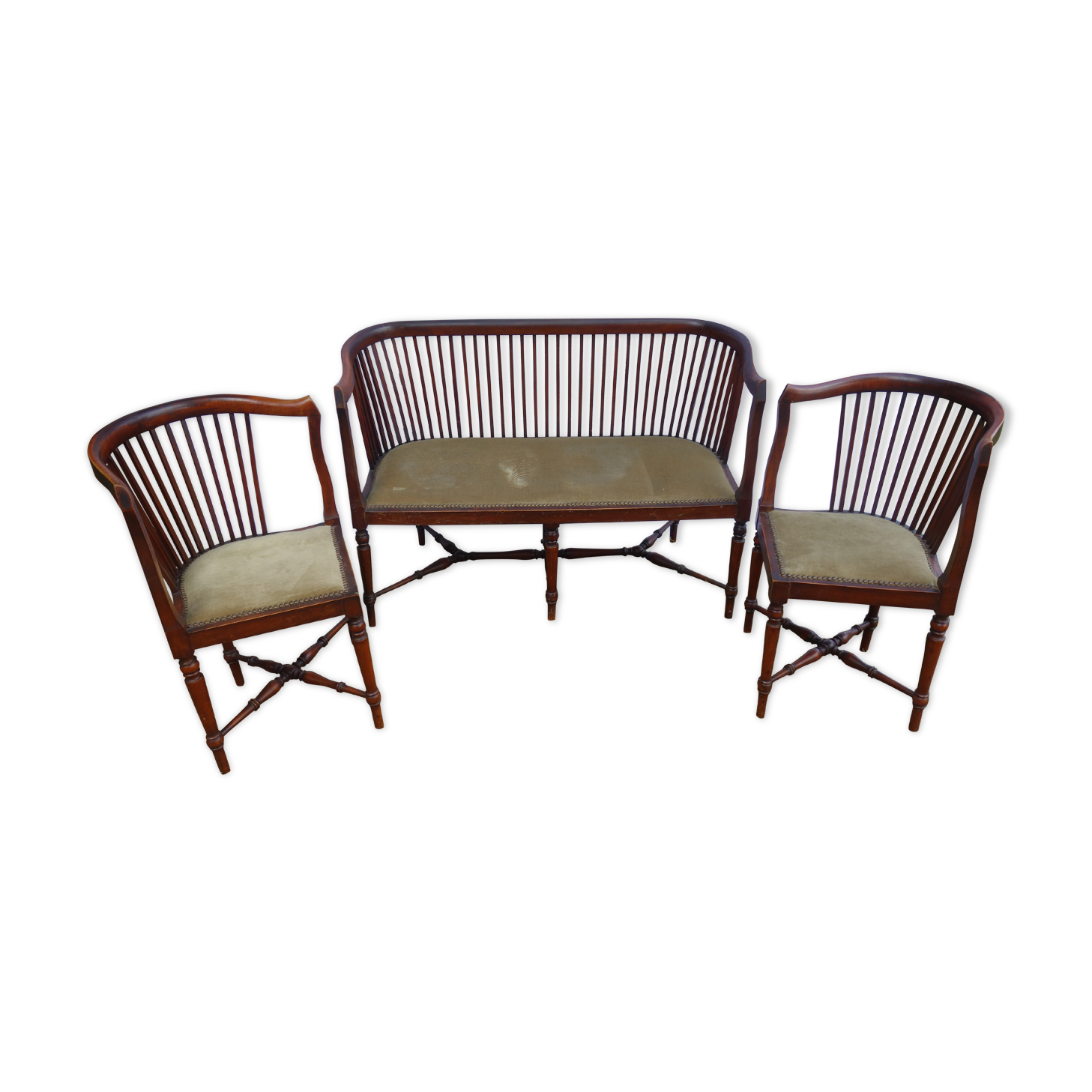 Old seat and 2 armchairs
