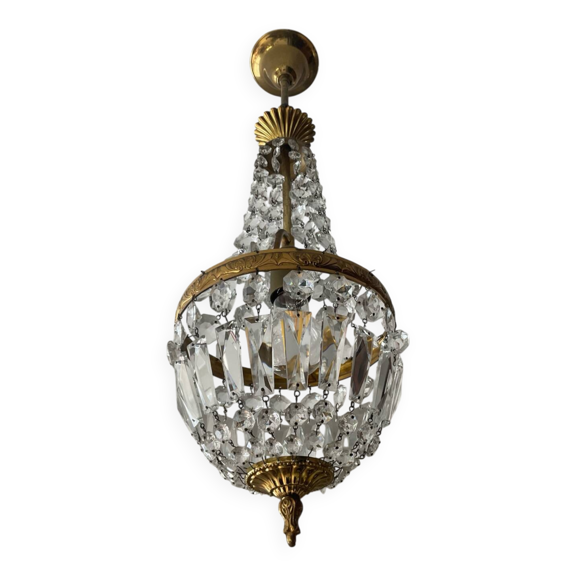 Hot air balloon chandelier with crystal and brass tassels