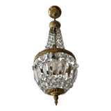 Hot air balloon chandelier with crystal and brass tassels